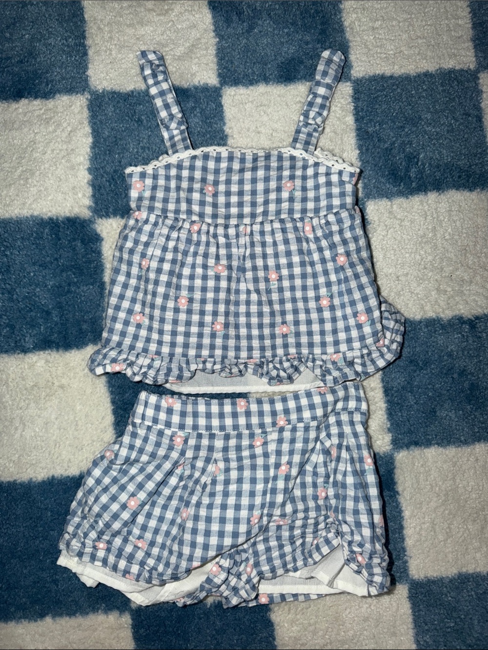 Tommy Bahama Blue Gingham Shorts Set with Pink Floral Accents